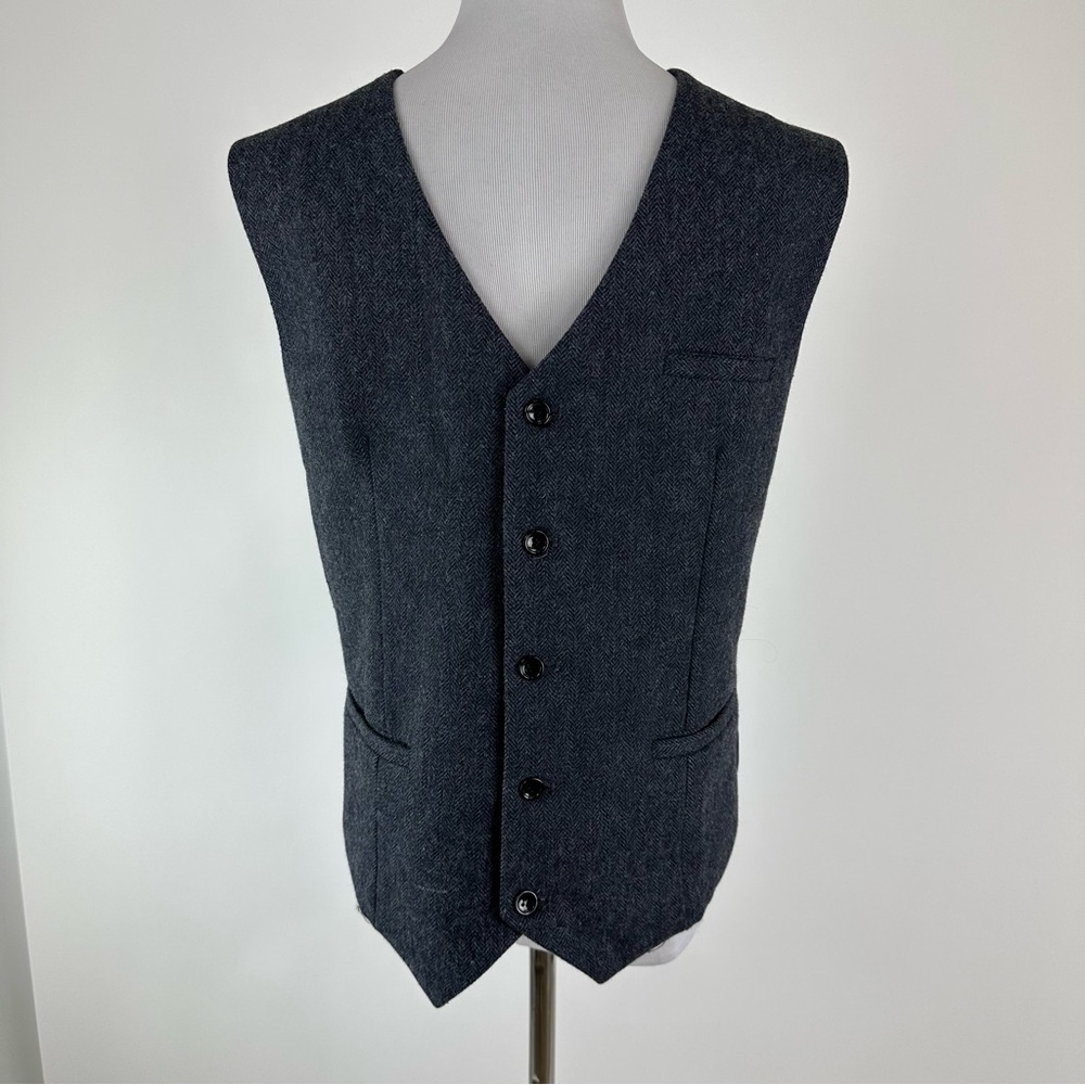 Paul Jones Navy Herringbone Wool Blend Suiting Vest Size Small